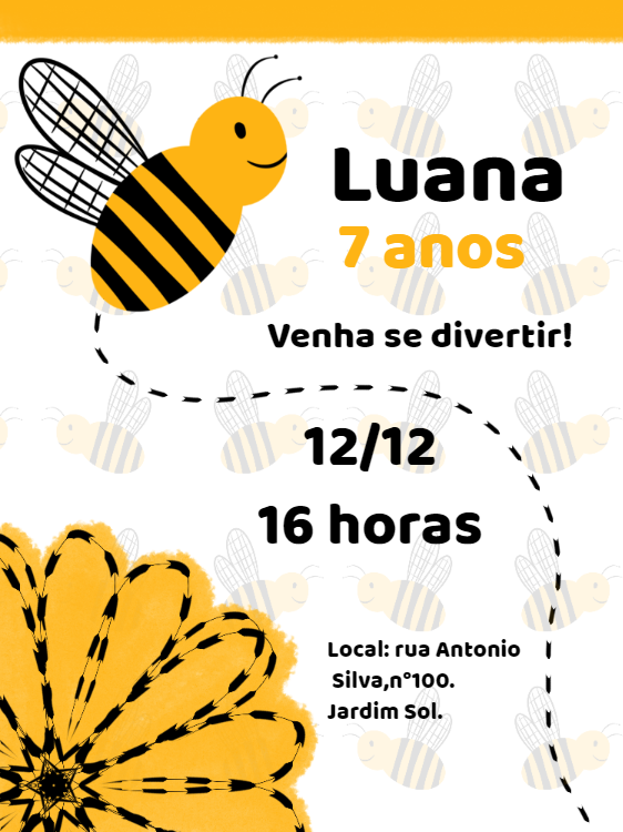 Convite de Aniversário Abelha Fofa para Editar Online e Imprimir Convite de Aniversário Abelha Fofa para Editar Online e Imprimir