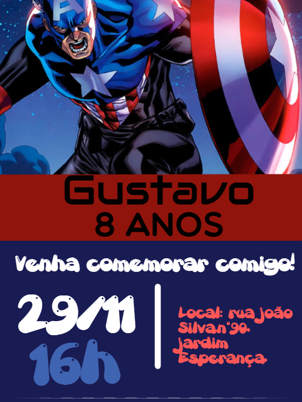 Convite de Aniversário Capitão América para Editar e Imprimir Convite de Aniversário Capitão América para Editar e Imprimir