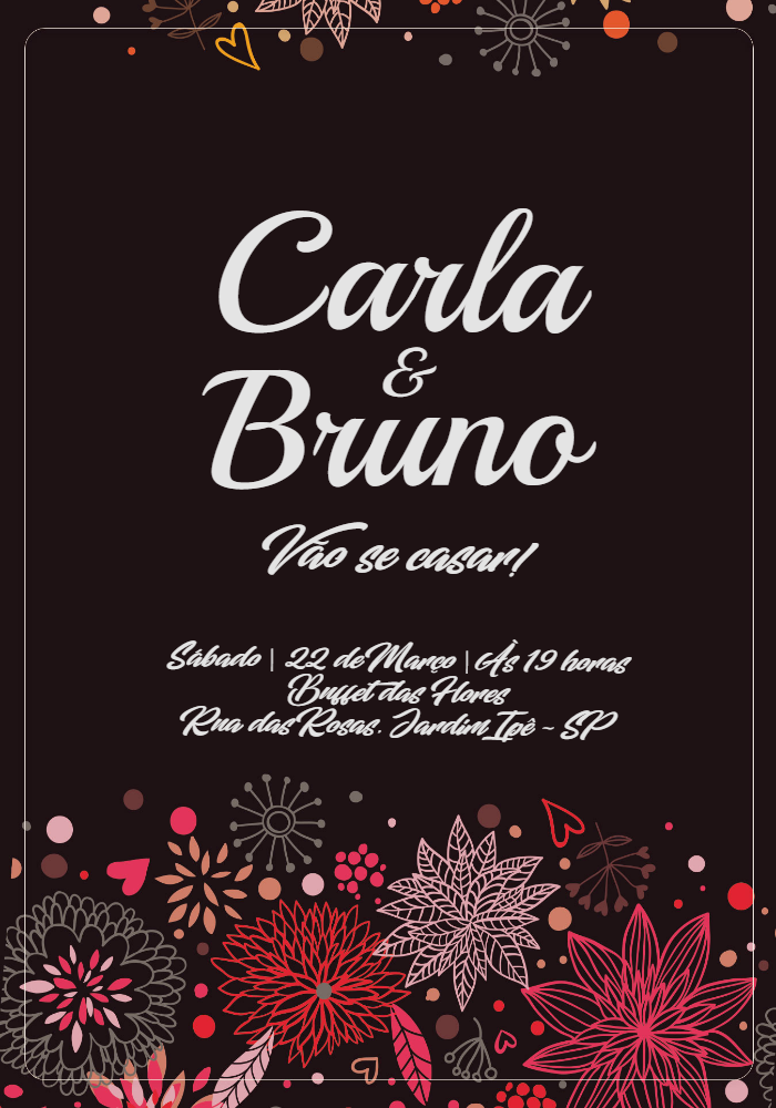 Convite de Casamento Floral Preto e Rosa para Editar Online Convite de Casamento Floral Preto e Rosa para Editar Online