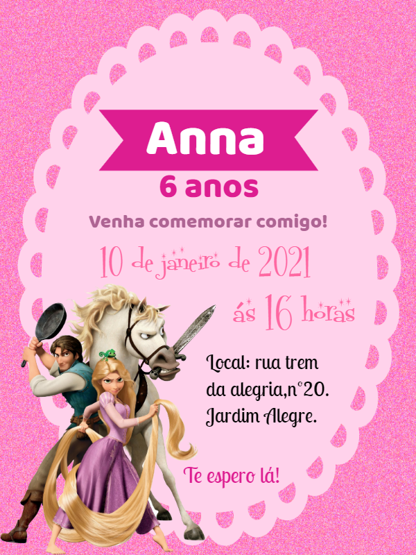 Convite de Aniversário Enrolados com Rapunzel para Editar Online Convite de Aniversário Enrolados com Rapunzel para Editar Online