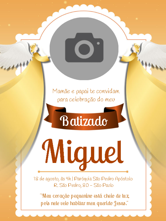 Convite de Batizado com Foto e Anjos para Editar Online Convite de Batizado com Foto e Anjos para Editar Online