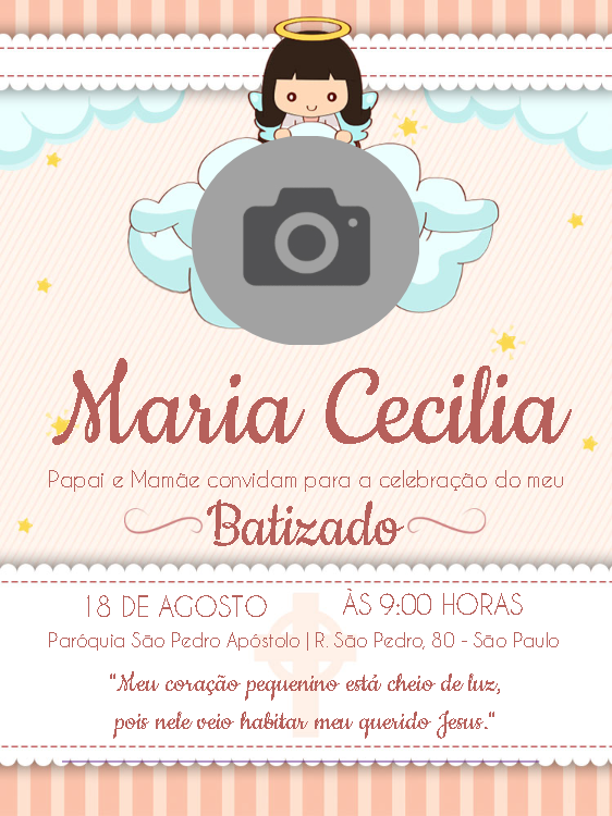 Convite de Batizado Anjinha com Foto para Editar Online Convite de Batizado Anjinha com Foto para Editar Online
