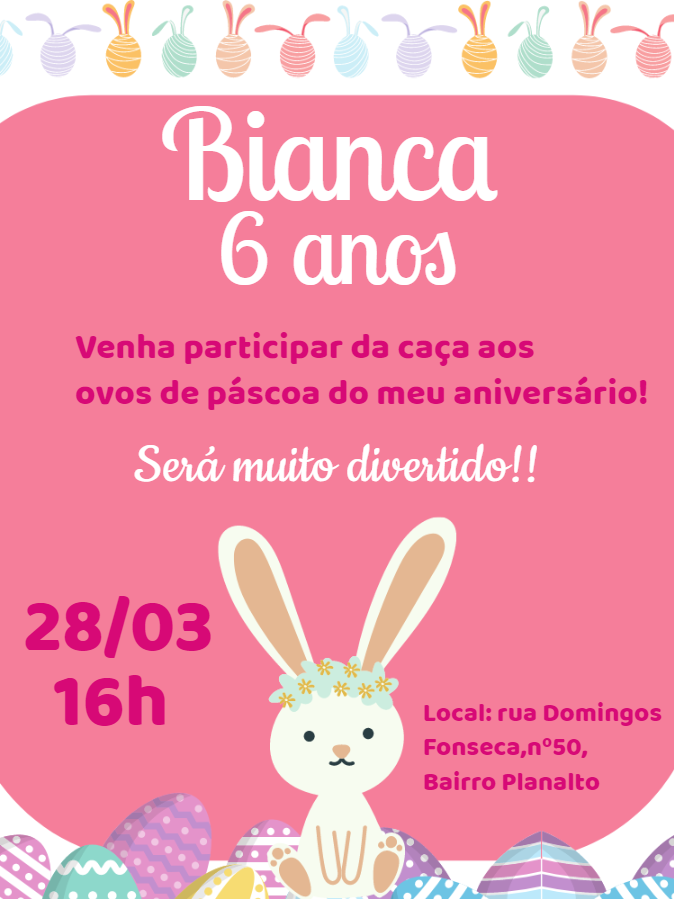 Convite Aniversário Páscoa com Coelhinha para Editar Online Convite Aniversário Páscoa com Coelhinha para Editar Online