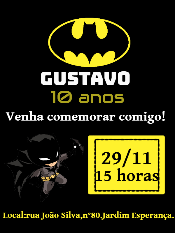 Convite de Aniversário Batman do Super-Herói para Editar Online Convite de Aniversário Batman do Super-Herói para Editar Online