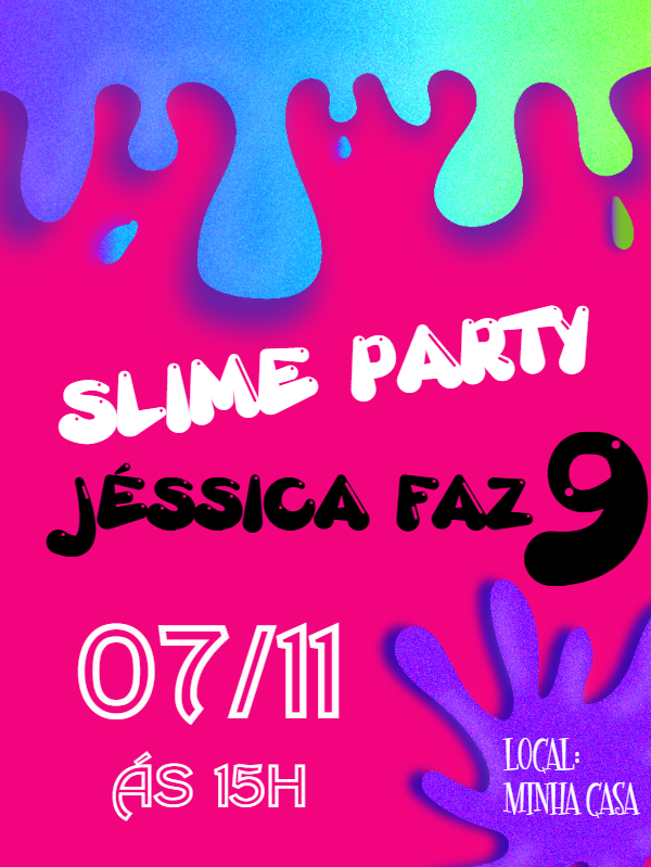 Convite de Aniversário Slime Party Colorido para Editar Online Convite de Aniversário Slime Party Colorido para Editar Online