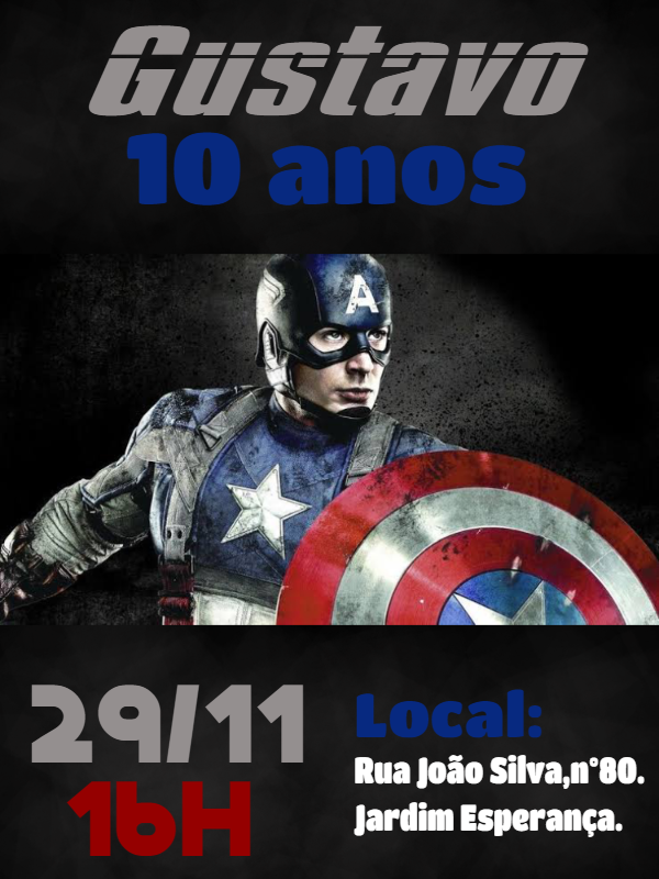 Convite de Aniversário Capitão América para Editar Online Convite de Aniversário Capitão América para Editar Online