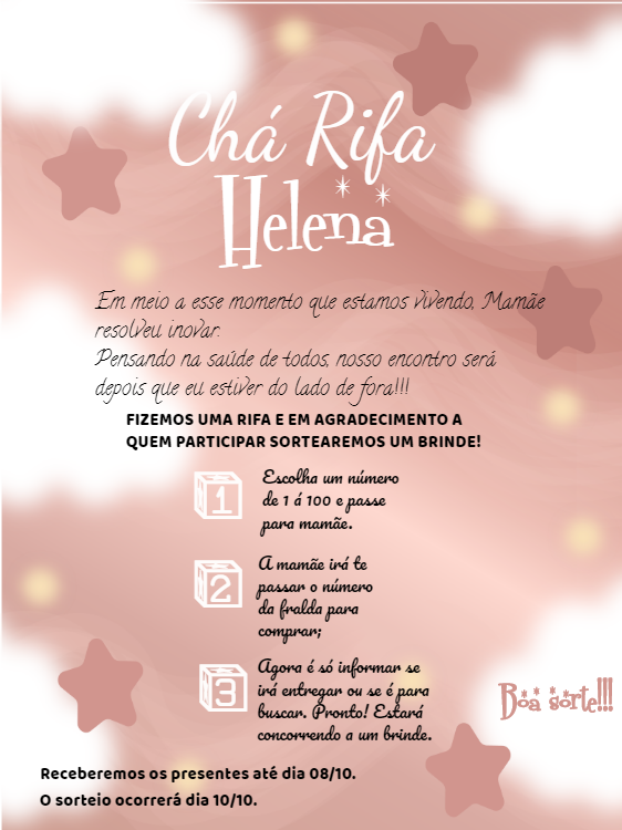 Convite Chá Rifa de Bebê Menina com Nuvens para Editar Online Convite Chá Rifa de Bebê Menina com Nuvens para Editar Online