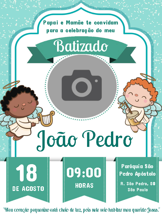 Convite de Batizado com Foto e Anjinhos para Editar Online Convite de Batizado com Foto e Anjinhos para Editar Online