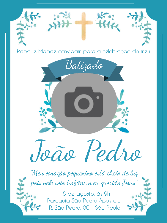 Convite de Batizado com Foto Delicado para Editar Online Convite de Batizado com Foto Delicado para Editar Online