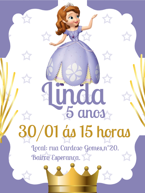 Convite de Aniversário Princesa Sofia para Editar Online Convite de Aniversário Princesa Sofia para Editar Online