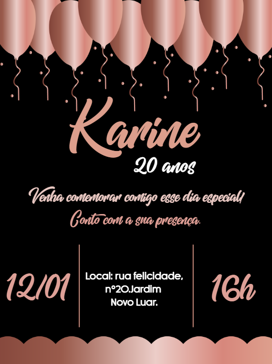 Convite de Aniversário Rosê Gold com Balões para Editar Online Convite de Aniversário Rosê Gold com Balões para Editar Online