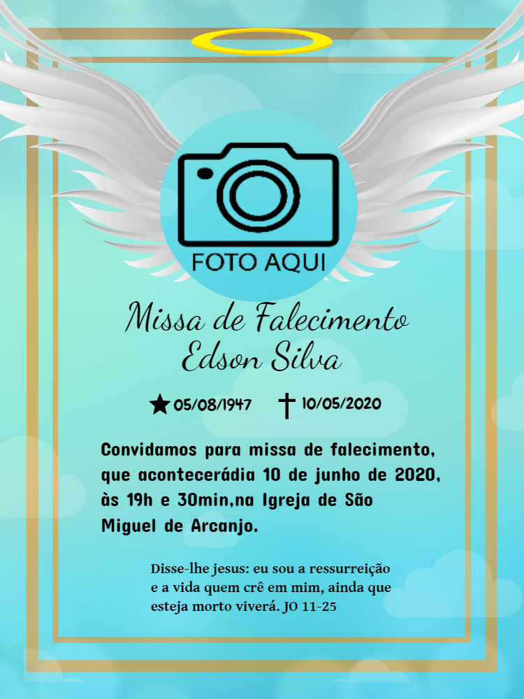 Convite Missa de Falecimento com Foto para Editar Online