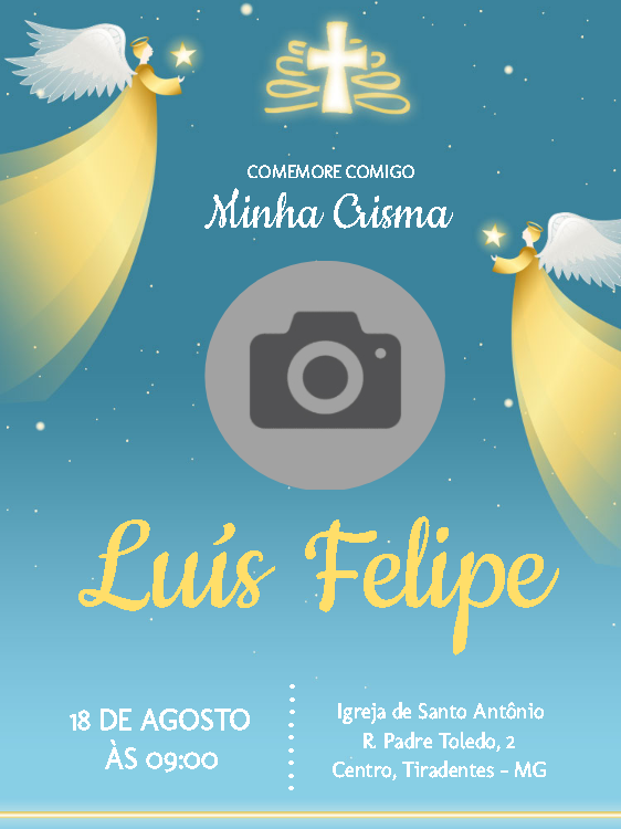 Convite de Crisma com Foto e Anjos para Editar Online Convite de Crisma com Foto e Anjos para Editar Online