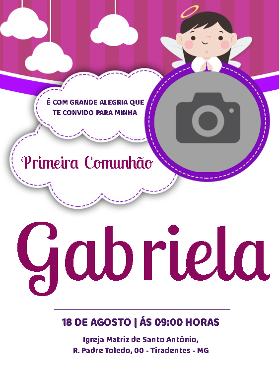 Convite Primeira Comunhão com Foto de Anjinha para Editar Online Convite Primeira Comunhão com Foto de Anjinha para Editar Online