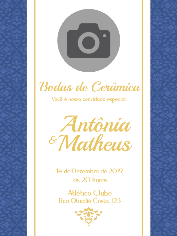 Convite Bodas de Cerâmica com Foto para Editar Online Convite Bodas de Cerâmica com Foto para Editar Online