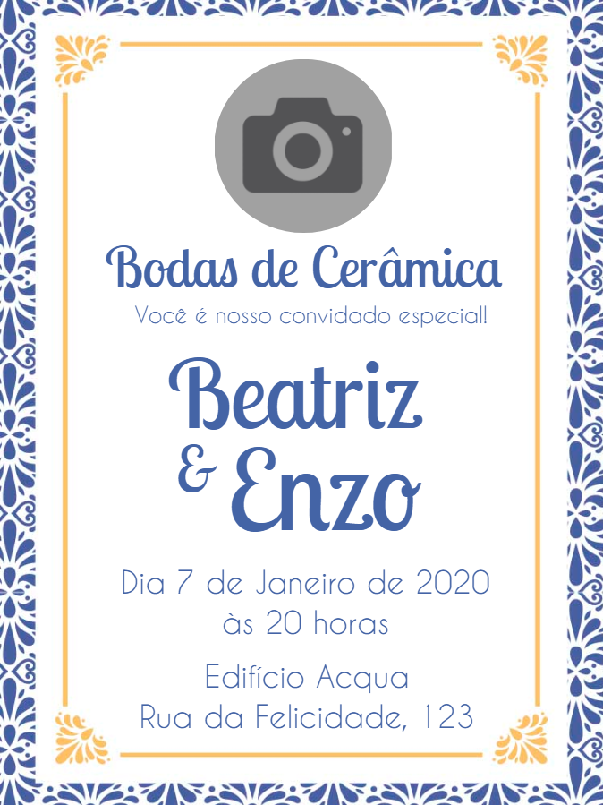 Convite Bodas de Cerâmica com Foto para Editar Online