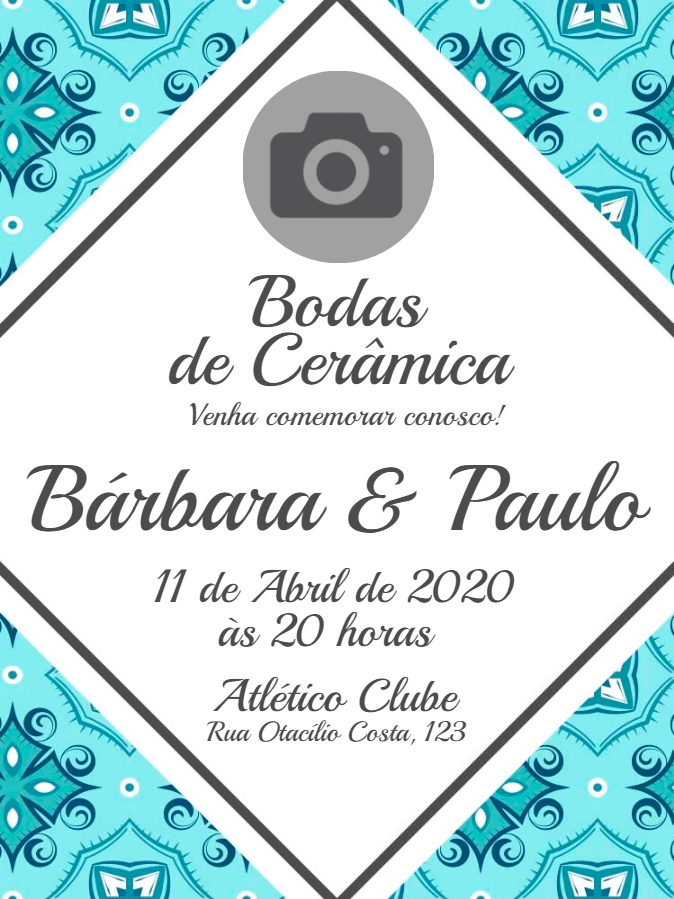 Convite Bodas de Cerâmica com Foto para Editar Online Convite Bodas de Cerâmica com Foto para Editar Online