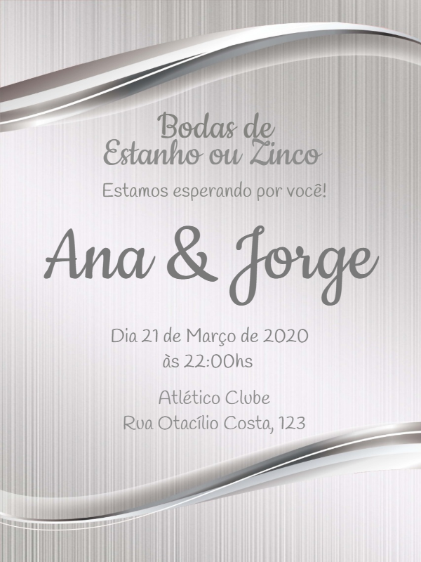 Convite Bodas de Estanho Elegante para Editar Online Convite Bodas de Estanho Elegante para Editar Online