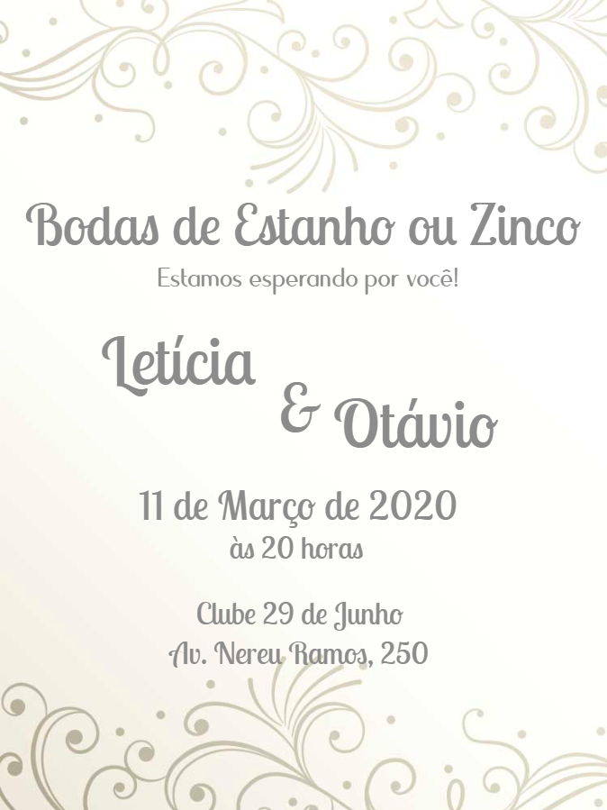 Convite Bodas de Estanho Elegante para Editar Online Convite Bodas de Estanho Elegante para Editar Online