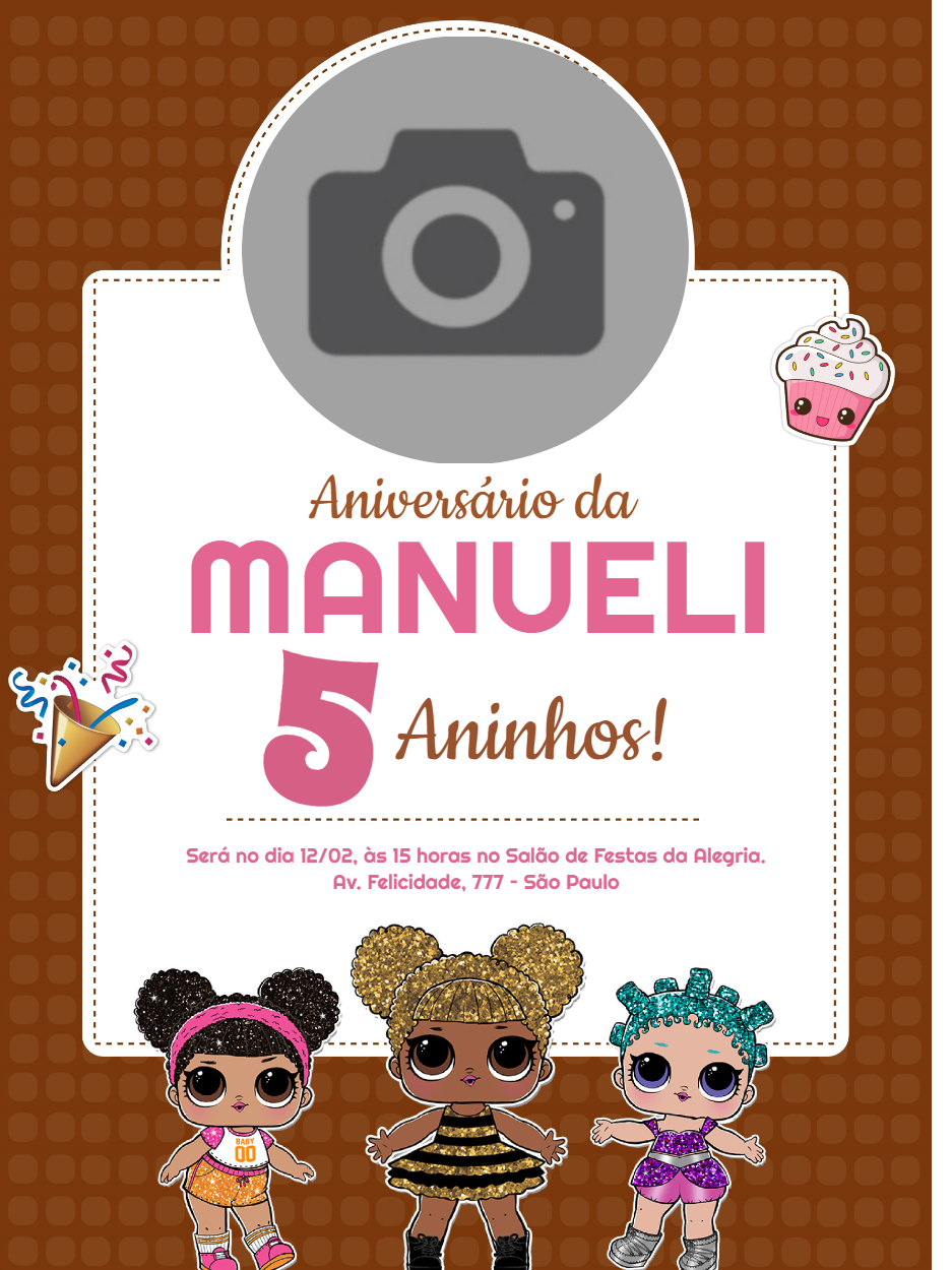 Convite Aniversário LOL Surprise com Foto para Editar Online Convite Aniversário LOL Surprise com Foto para Editar Online