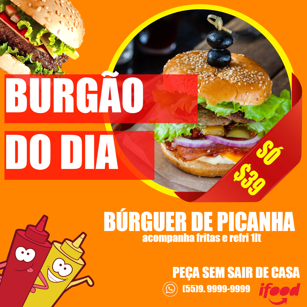 Flyer de Hamburgueria com Promoção de Hambúrguer para Editar Flyer de Hamburgueria com Promoção de Hambúrguer para Editar