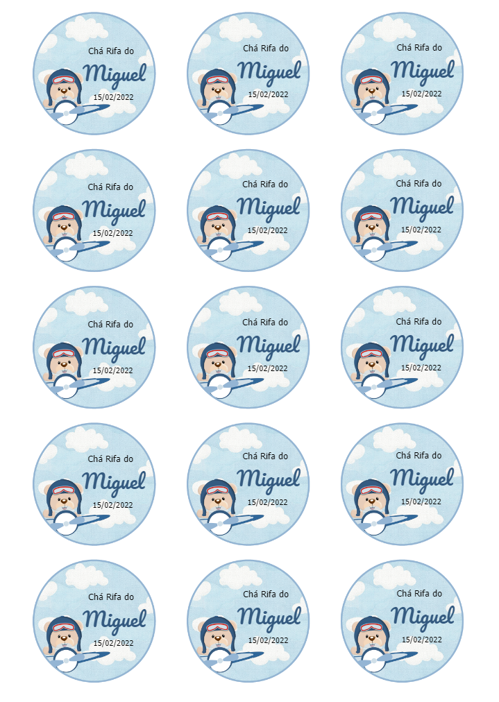 Tag Chá Rifa Ursinho Aviador para Editar Online