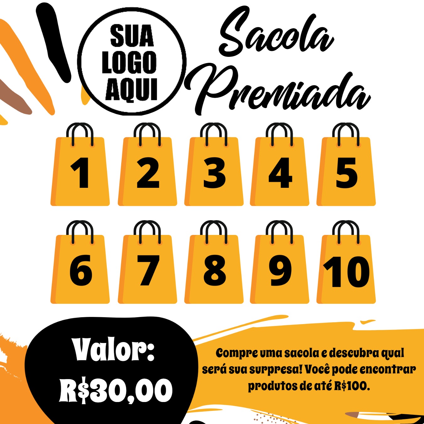 Arte de Sacola Premiada Editável para Divulgar Online Arte de Sacola Premiada Editável para Divulgar Online