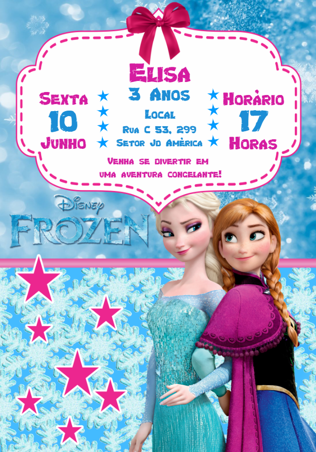 Convite de Aniversário Frozen com Elsa e Anna para Editar