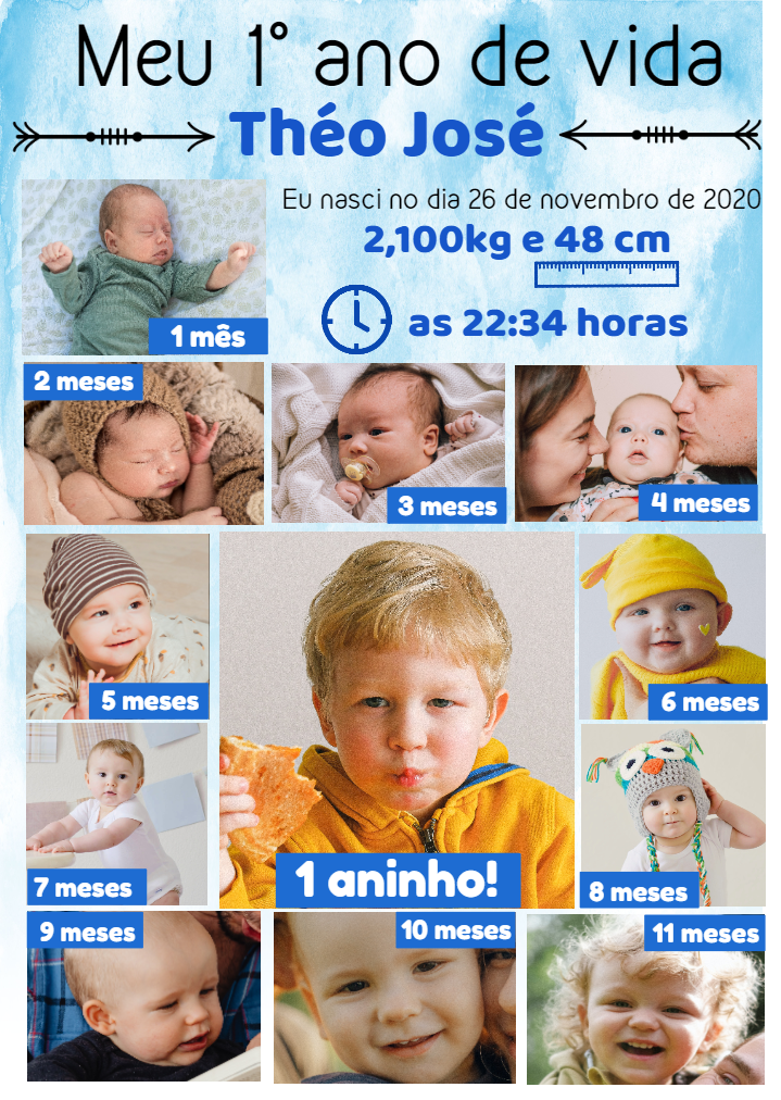 Retrospectiva 1º Aninho com Fotos do Bebê para Editar Online