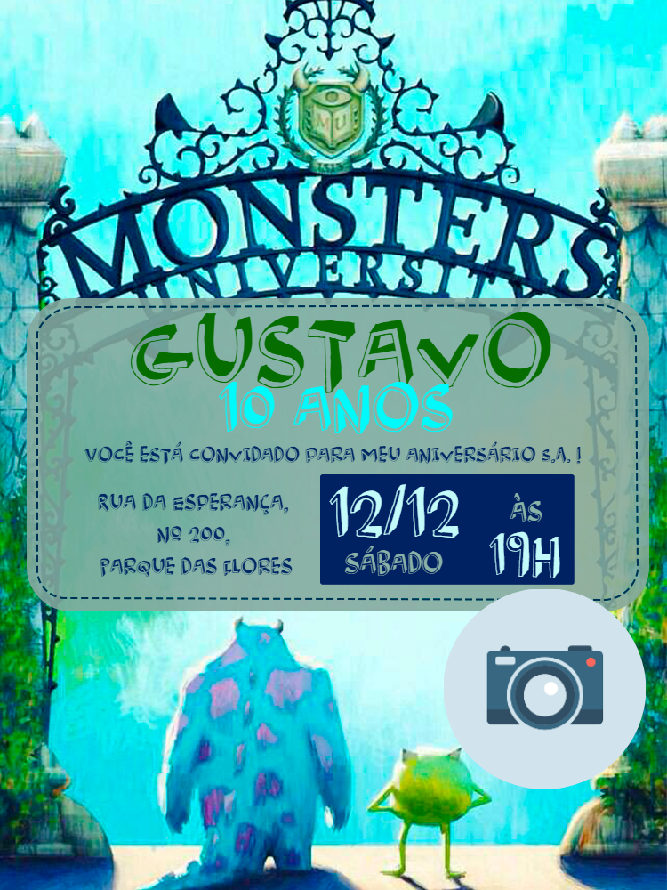 Convite Aniversário Monstros S.A. com Foto para Editar Online Convite Aniversário Monstros S.A. com Foto para Editar Online