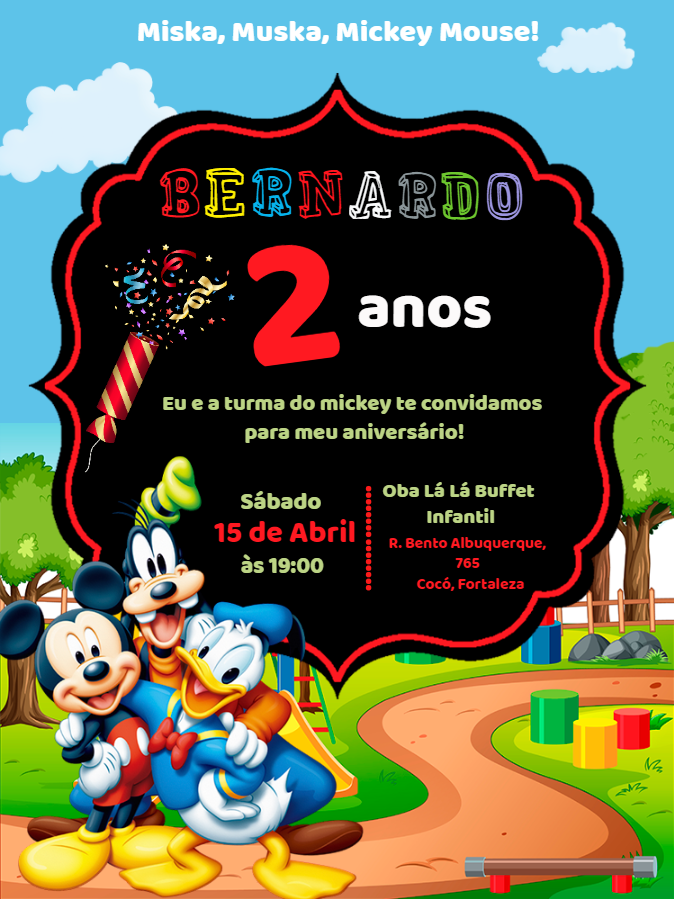 Convite Aniversário Turma do Mickey Mouse para Editar Online Convite Aniversário Turma do Mickey Mouse para Editar Online