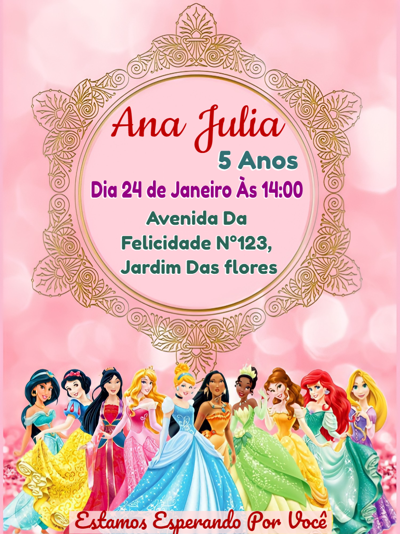 Convite de Aniversário Princesas Disney para Editar Online Convite de Aniversário Princesas Disney para Editar Online