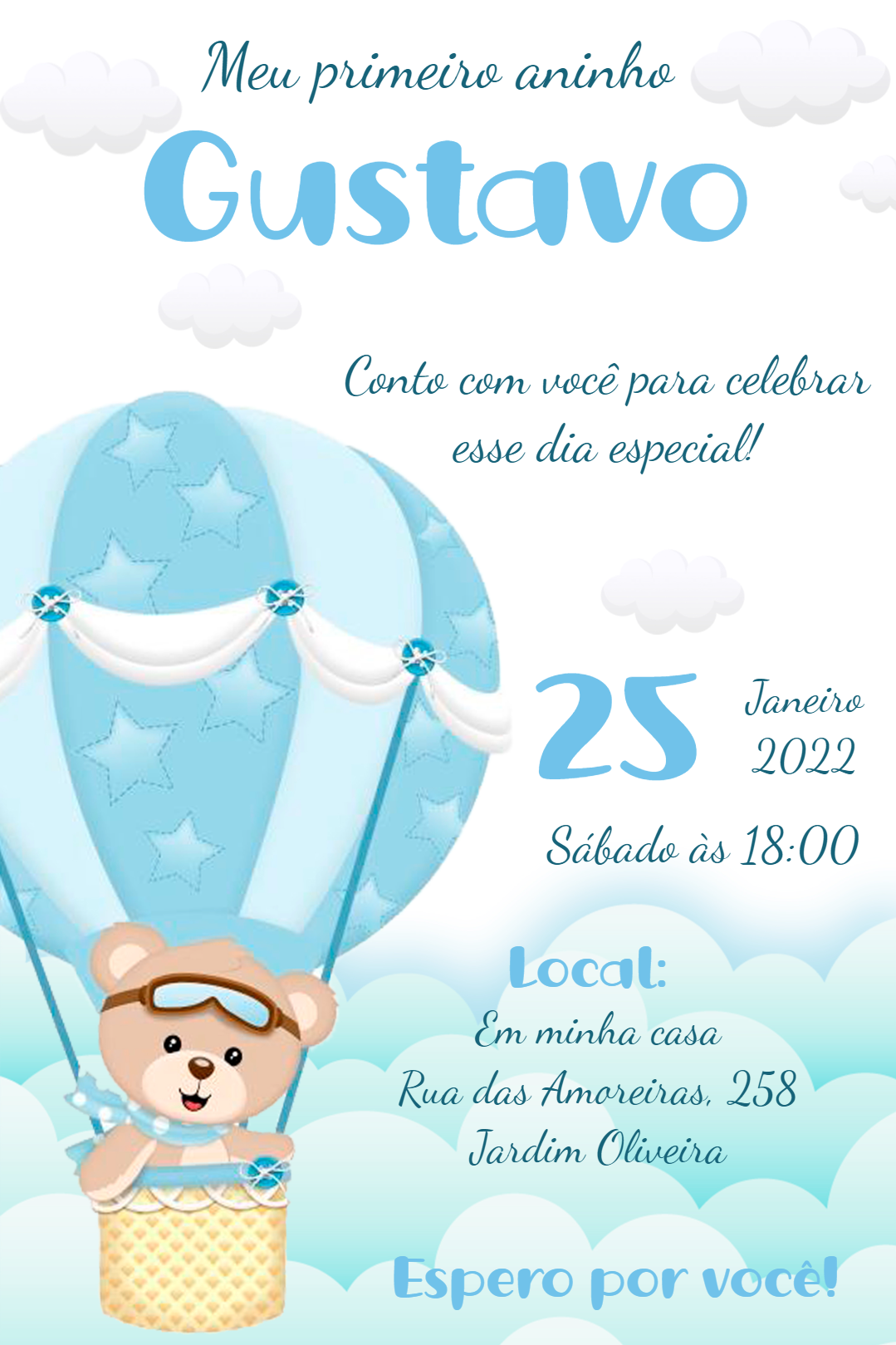 Convite Aniversário Urso Baloeiro para Editar Online Convite Aniversário Urso Baloeiro para Editar Online