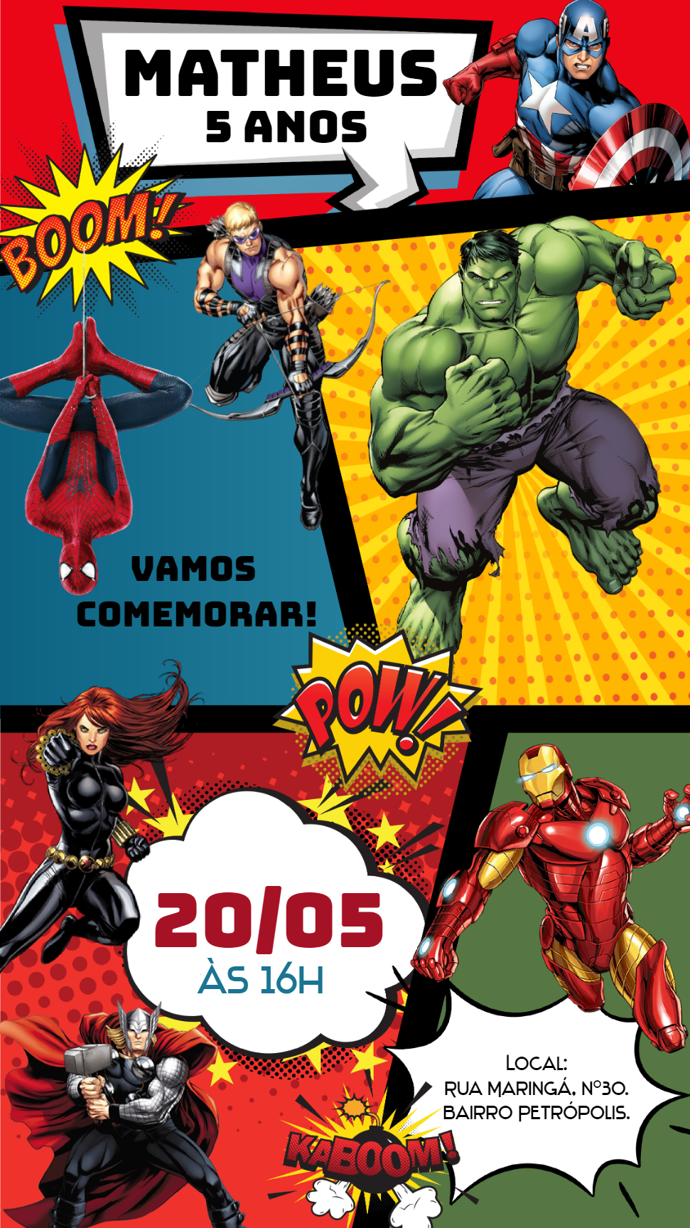 Convite de Aniversário Vingadores Heróis para Editar Online Convite de Aniversário Vingadores Heróis para Editar Online