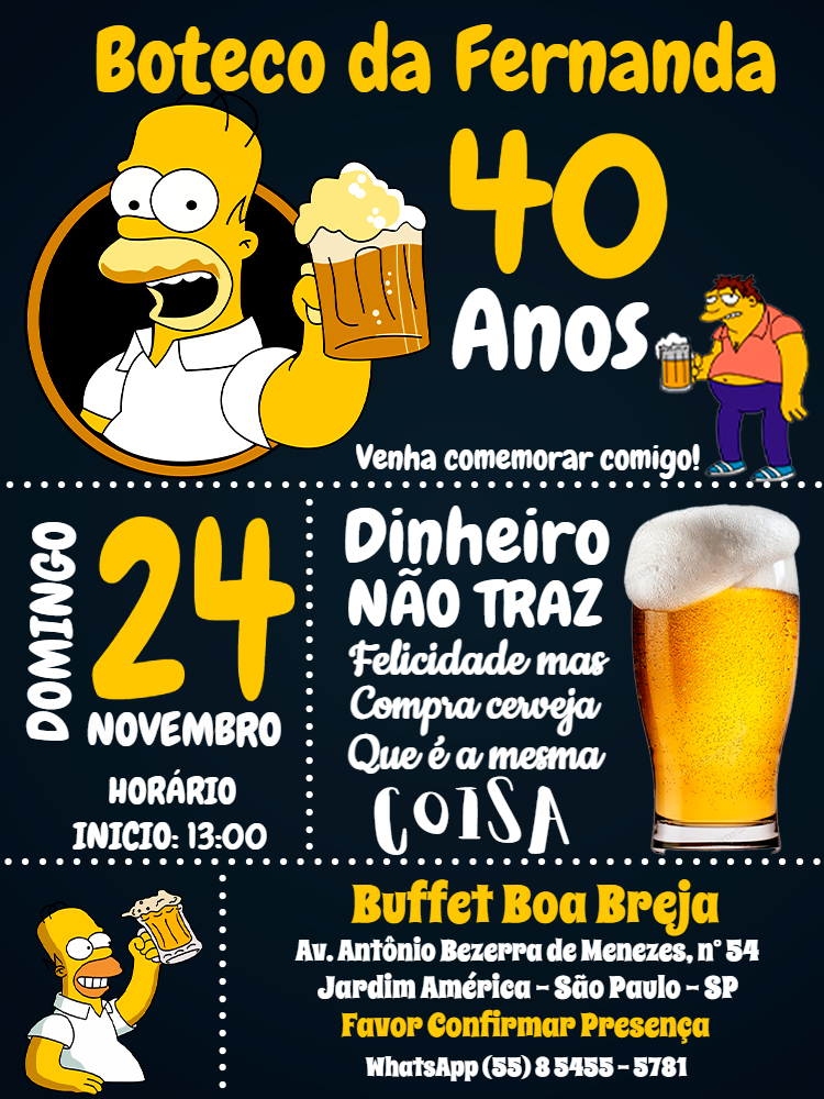 Convite de Aniversário Boteco Simpsons para Editar Online Convite de Aniversário Boteco Simpsons para Editar Online