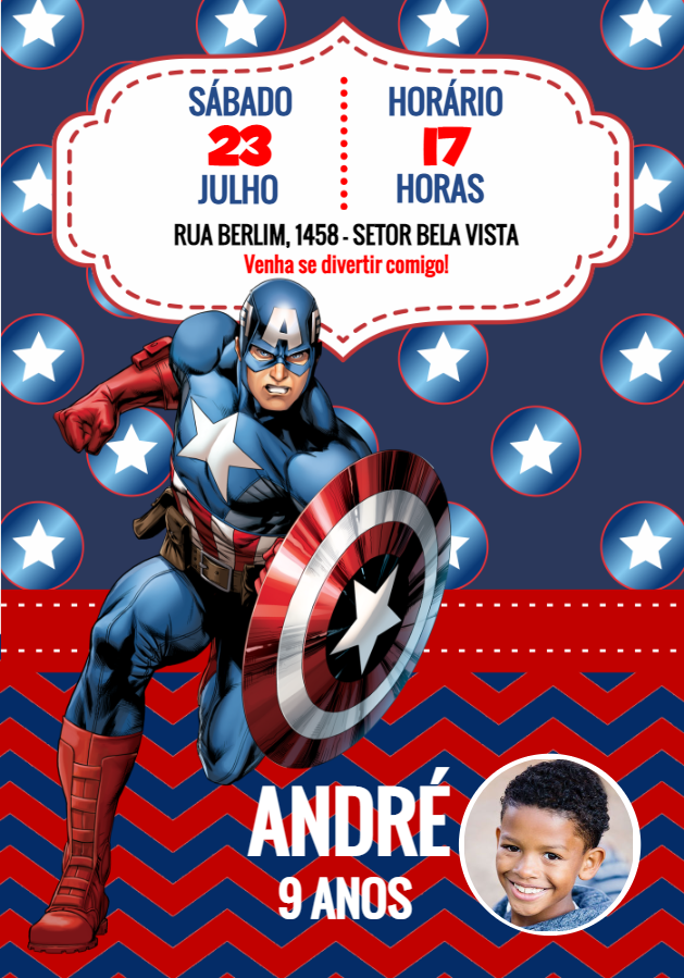 Convite de Aniversário Capitão América para Editar Online Convite de Aniversário Capitão América para Editar Online