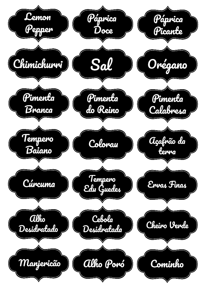 Etiquetas para Temperos Estilo Lousa para Editar e Imprimir Etiquetas para Temperos Estilo Lousa para Editar e Imprimir