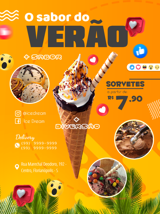 Cartaz de Sorveteria Sabor de Verão para Editar Online Cartaz de Sorveteria Sabor de Verão para Editar Online