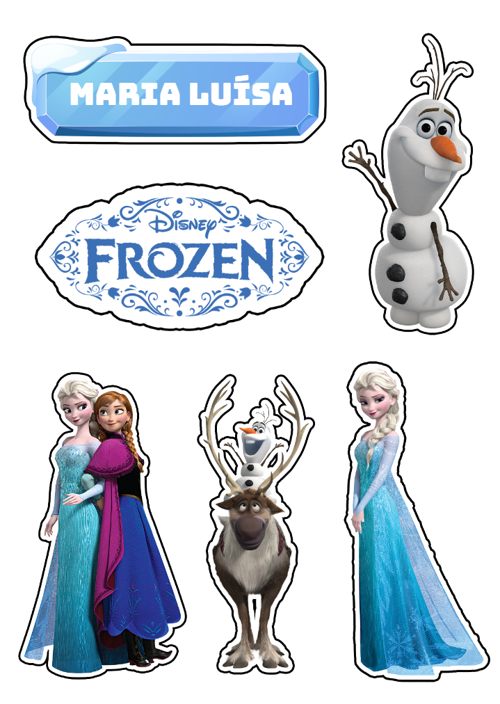Topo de Bolo Frozen com Personagens para Editar e Imprimir Topo de Bolo Frozen com Personagens para Editar e Imprimir