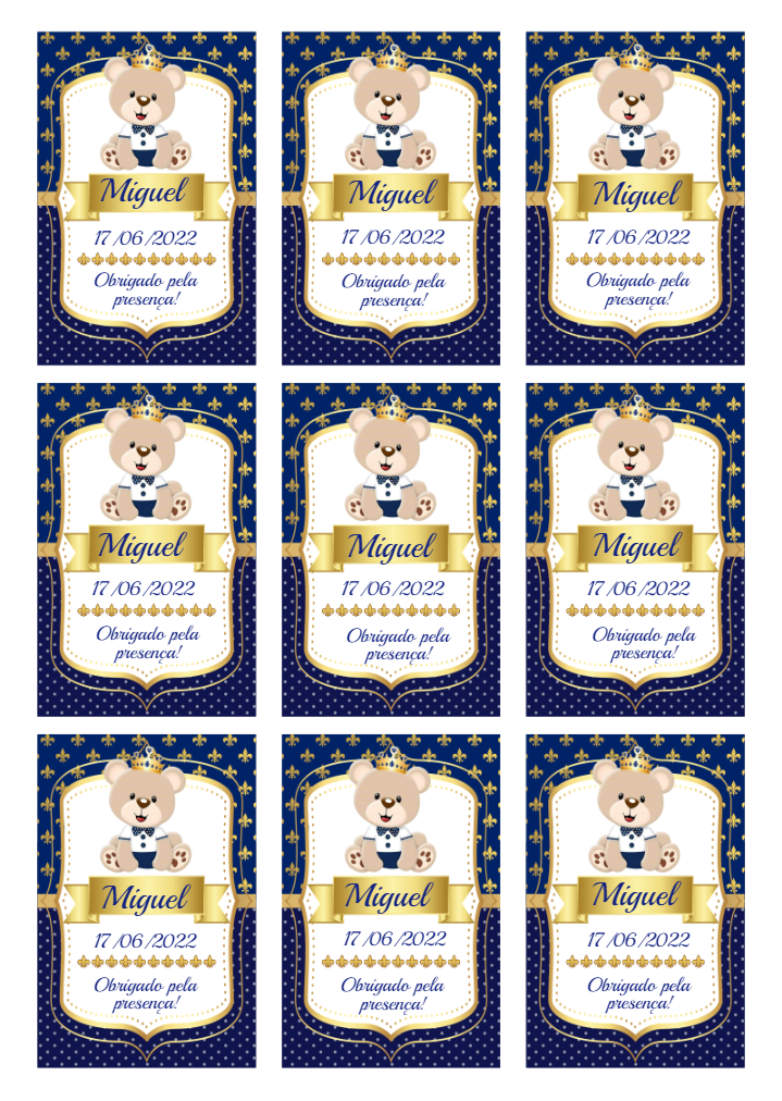 Tag de Agradecimento Ursinho Príncipe para Editar Online Tag de Agradecimento Ursinho Príncipe para Editar Online