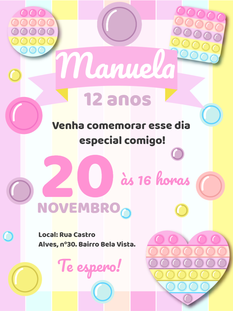 Convite de Aniversário Tema Pop It para Editar Online Convite de Aniversário Tema Pop It para Editar Online