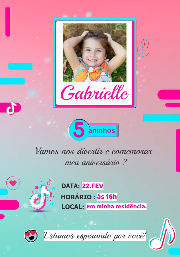 Convite de Aniversário Tik Tok com Foto para Editar Online Convite de Aniversário Tik Tok com Foto para Editar Online