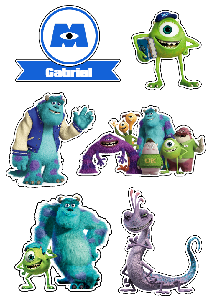 Topo de Bolo Monstros SA para Editar e Imprimir Topo de Bolo Monstros SA para Editar e Imprimir