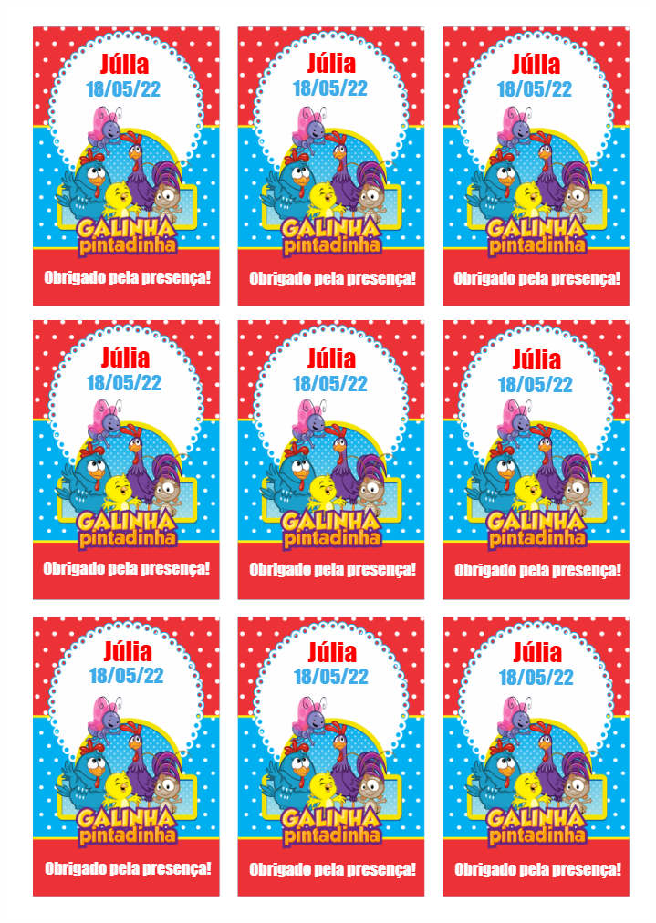 Tag de Aniversário Galinha Pintadinha para Editar e Imprimir Tag de Aniversário Galinha Pintadinha para Editar e Imprimir