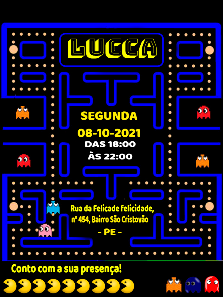 Convite de Aniversário Pac Man para Editar Online Convite de Aniversário Pac Man para Editar Online