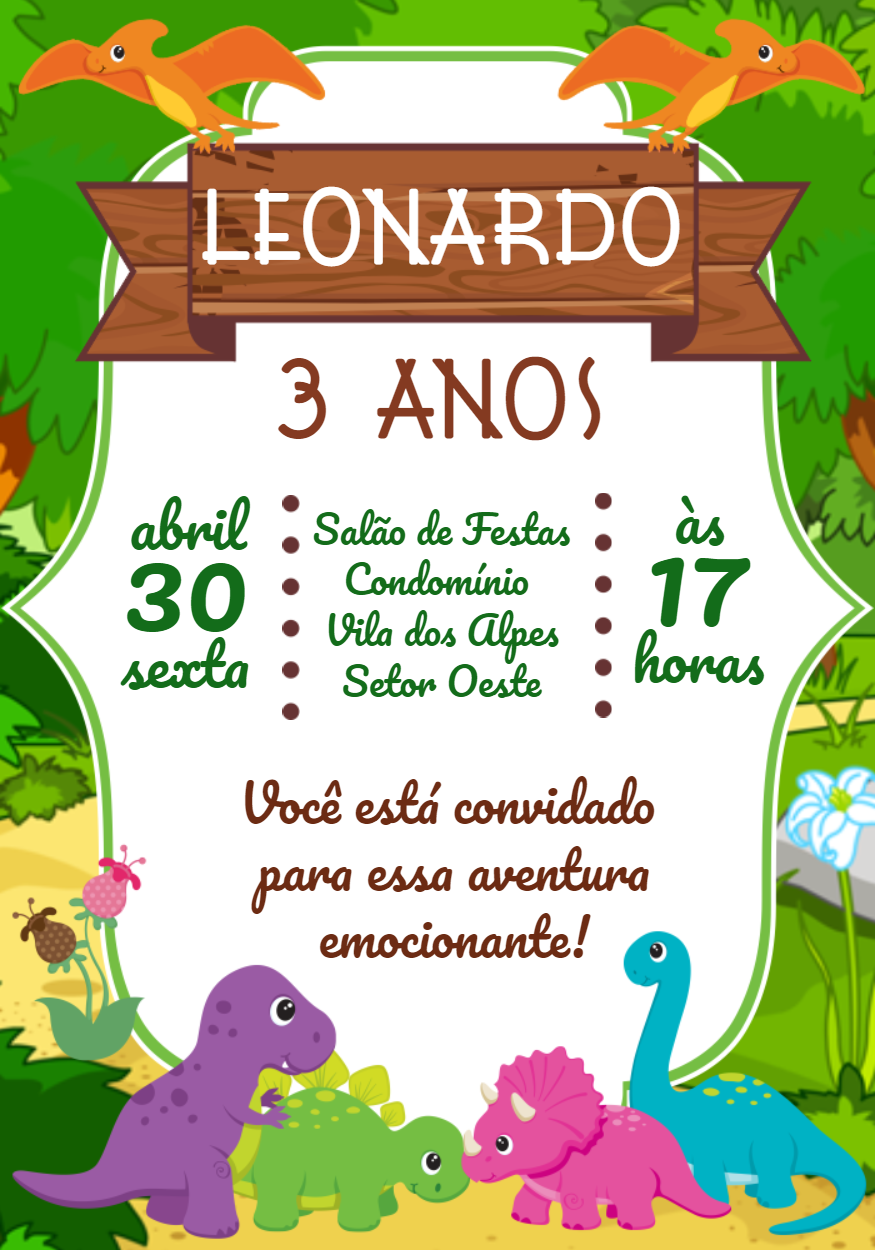 Convite Aniversário Dinossauro Baby para Editar Online Convite Aniversário Dinossauro Baby para Editar Online