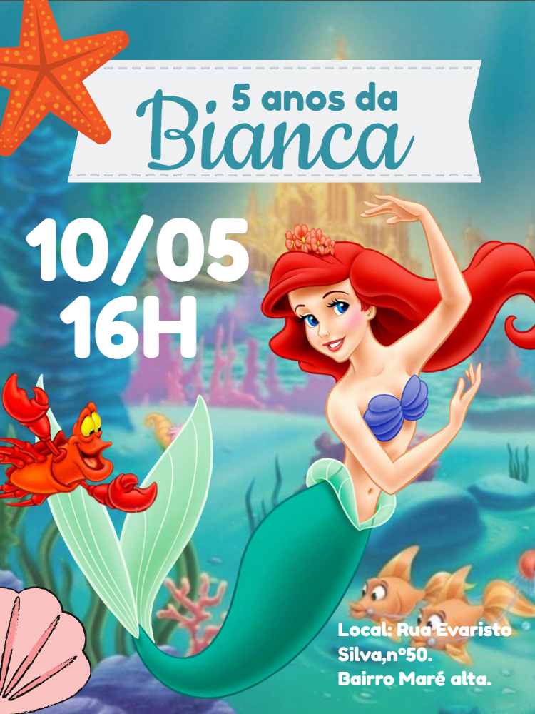 Convite Aniversário A Pequena Sereia para Editar Online Convite Aniversário A Pequena Sereia para Editar Online