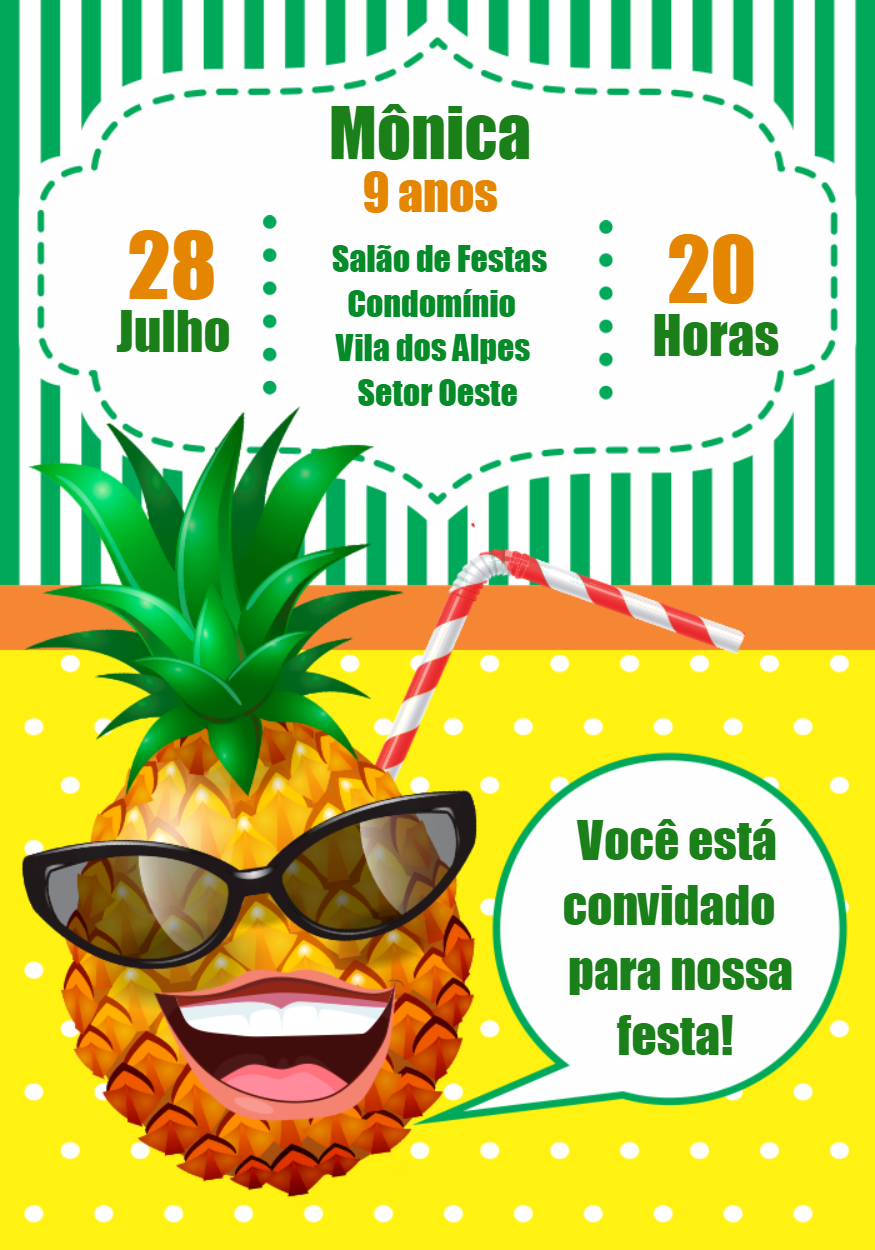 Convite de Aniversário Abacaxi Tropical para Editar Online Convite de Aniversário Abacaxi Tropical para Editar Online
