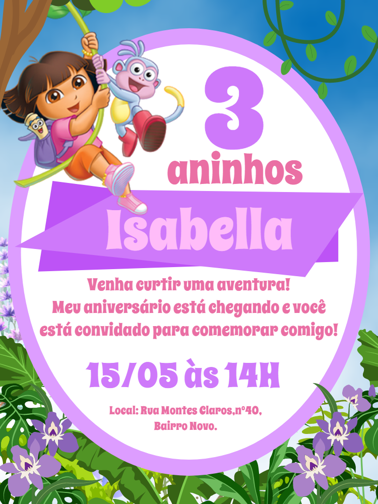 Convite de Aniversário Dora Aventureira para Editar Online Convite de Aniversário Dora Aventureira para Editar Online