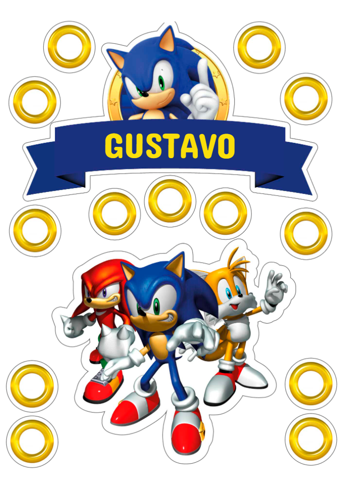 Topo de Bolo Sonic e Amigos para Editar e Imprimir